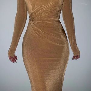 TAN KARA MOCK NECK DRESS